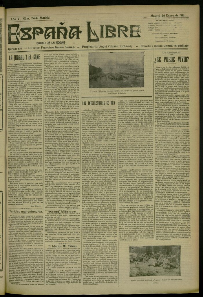 Miniatura de España Libre : Diario de la noche del 20 de enero de 1916, nº 1524