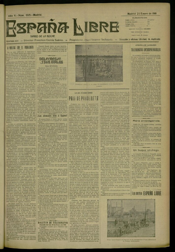 Miniatura de España Libre : Diario de la noche del 21 de enero de 1916, nº 1525