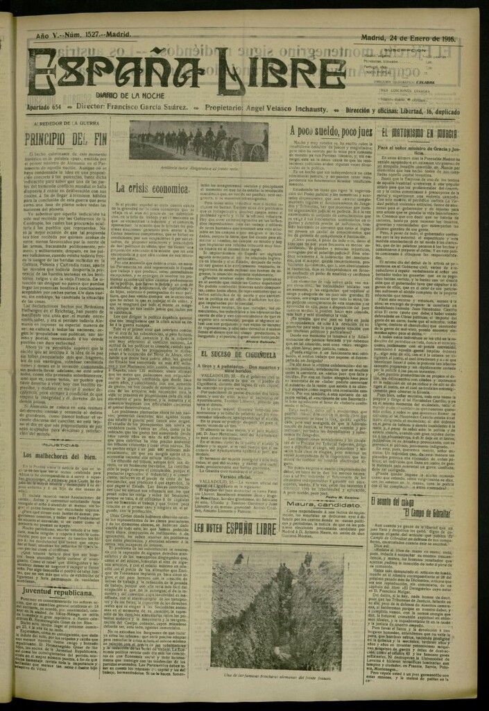 Miniatura de España Libre : Diario de la noche del 24 de enero de 1916, nº 1527