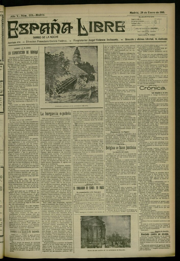 Miniatura de España Libre : Diario de la noche del 28 de enero de 1916, nº 1531