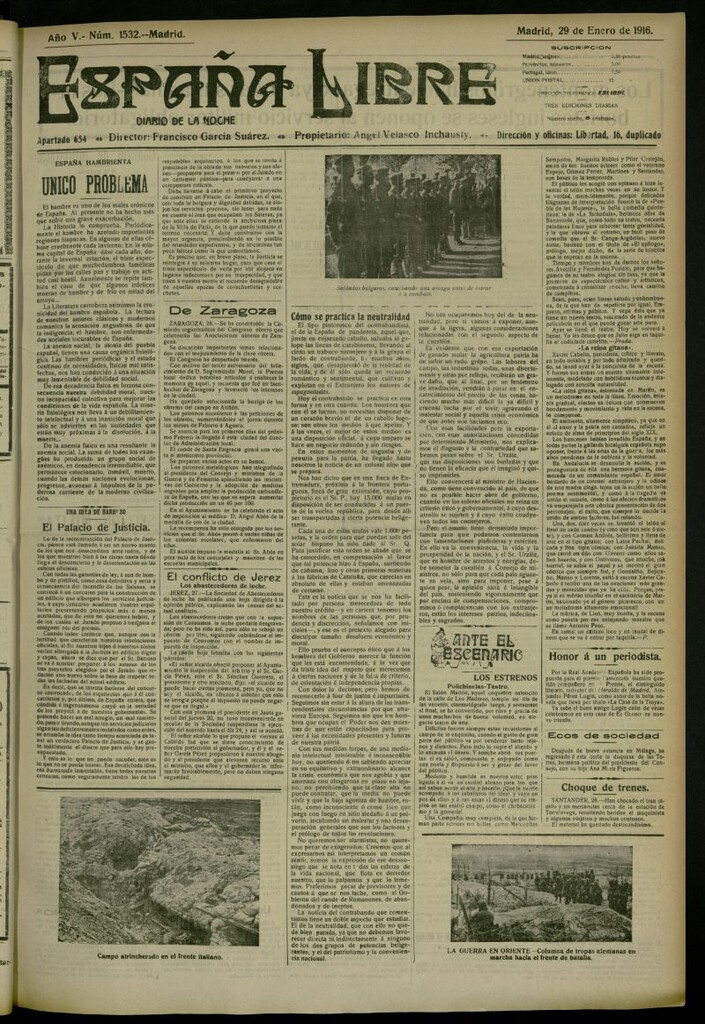Miniatura de España Libre : Diario de la noche del 29 de enero de 1916, nº 1532