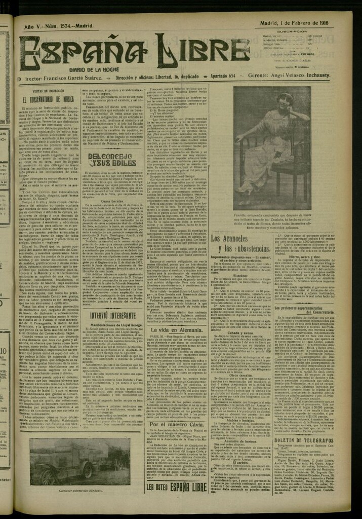 Miniatura de España Libre : Diario de la noche del 1 de febrero de 1916, nº 1534