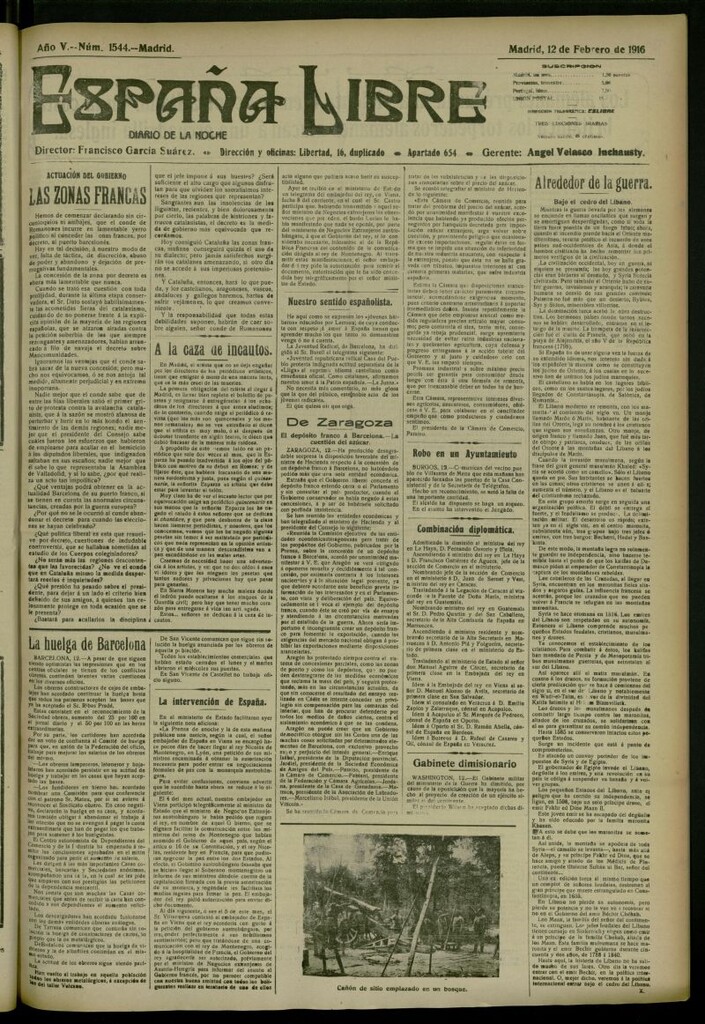 Miniatura de España Libre : Diario de la noche del 12 de febrero de 1916, nº 1544