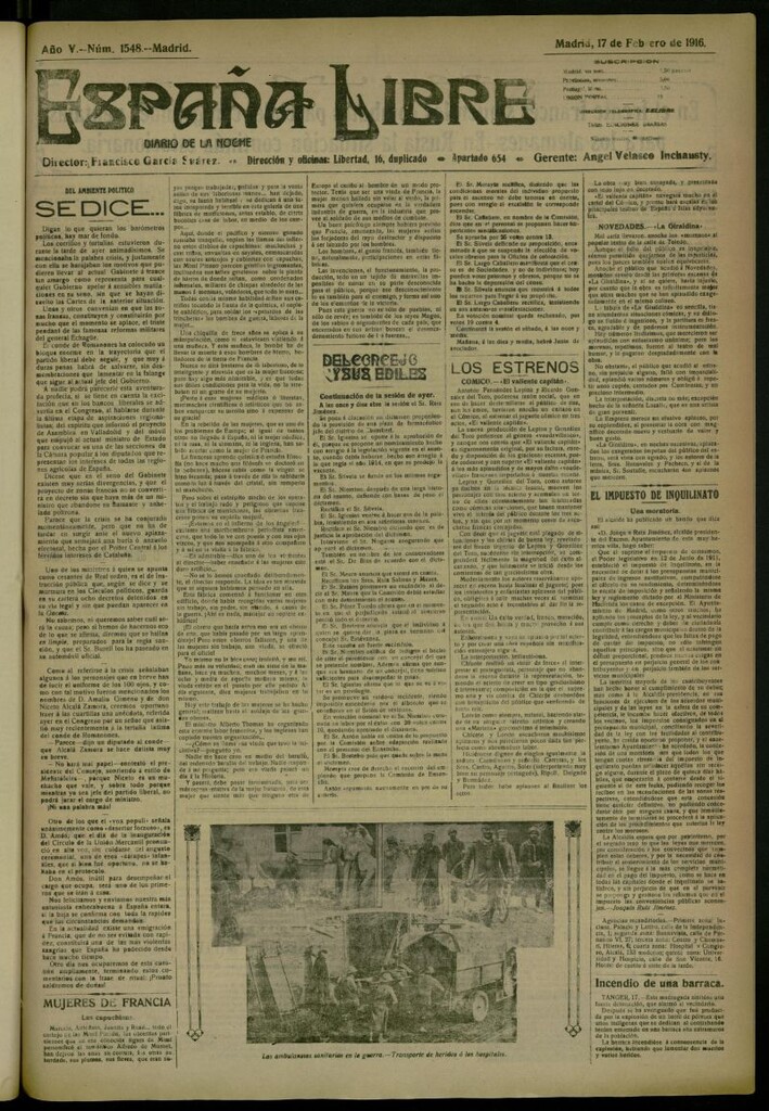 Miniatura de España Libre : Diario de la noche del 17 de febrero de 1916, nº 1548