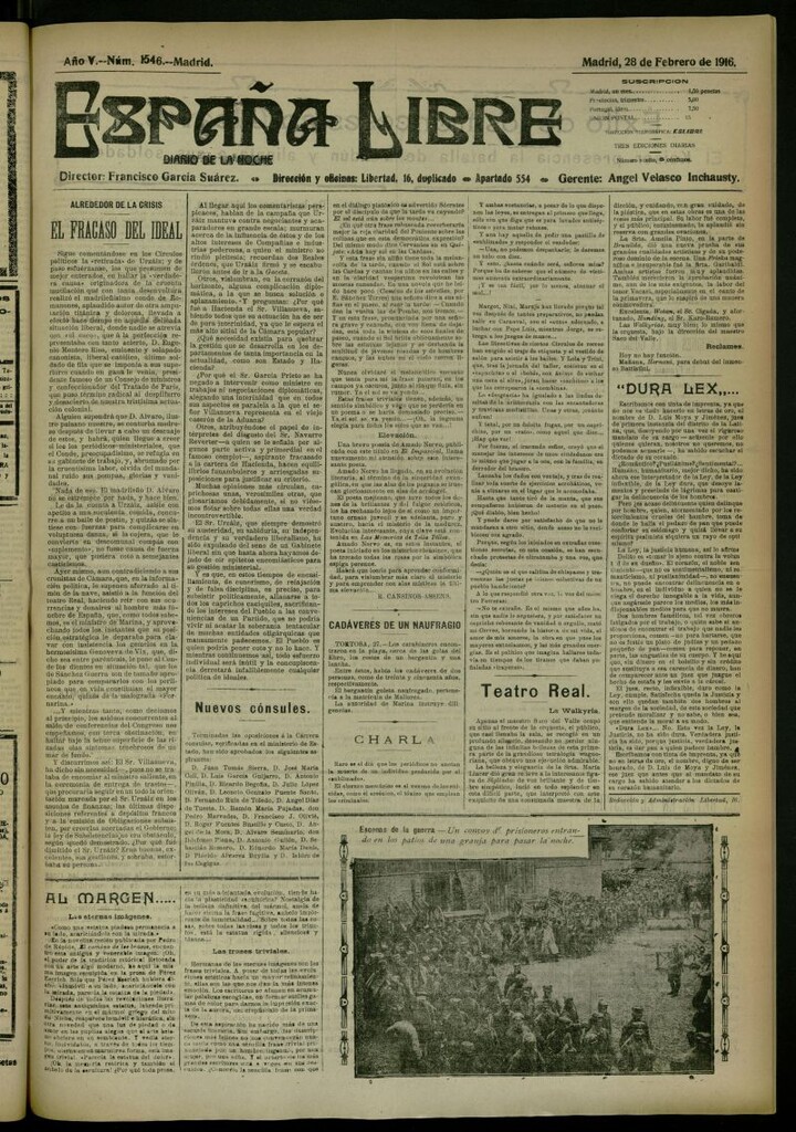 Miniatura de España Libre : Diario de la noche del 28 de febrero de 1916, nº 1546 [sic]