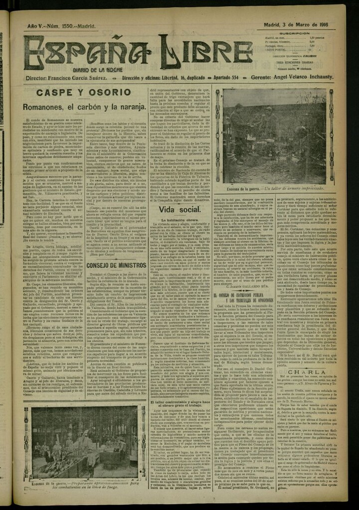 Miniatura de España Libre : Diario de la noche del 3 de marzo de 1916, nº 1550