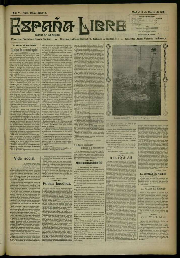 Miniatura de España Libre : Diario de la noche del 6 de marzo de 1916, nº 1552