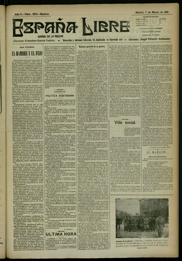 Miniatura de España Libre : Diario de la noche del 7 de marzo de 1916, nº 1553