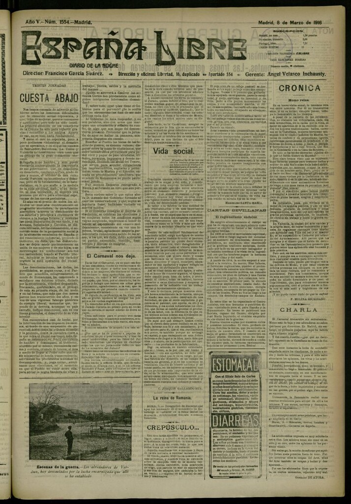 Miniatura de España Libre : Diario de la noche del 8 de marzo de 1916, nº 1554