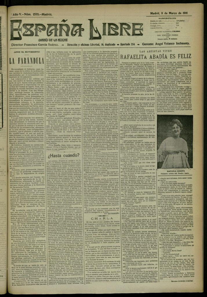 Miniatura de España Libre : Diario de la noche del 9 de marzo de 1916, nº 1555