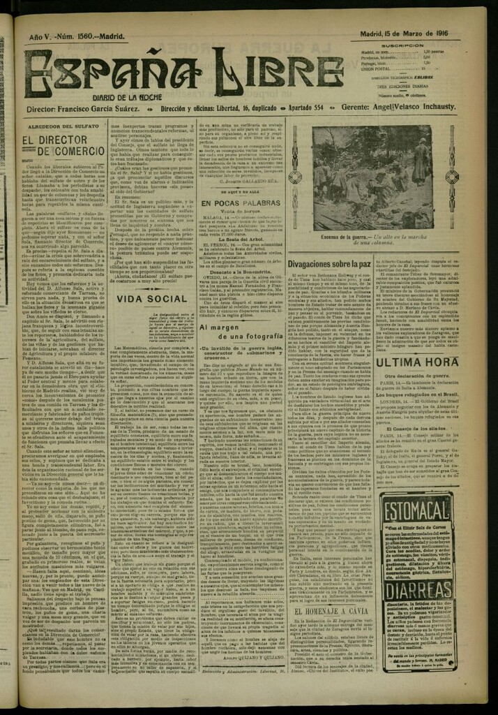 Miniatura de España Libre : Diario de la noche del 15 de marzo de 1916, nº 1560