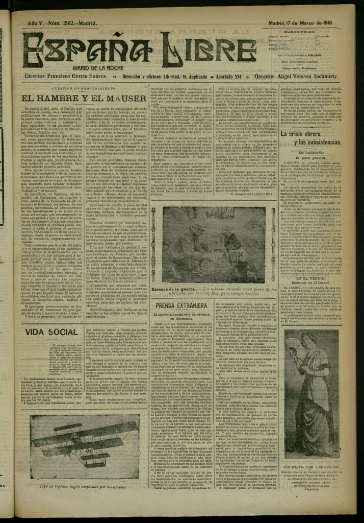 Miniatura de España Libre : Diario de la noche del 17 de marzo de 1916, nº 1562