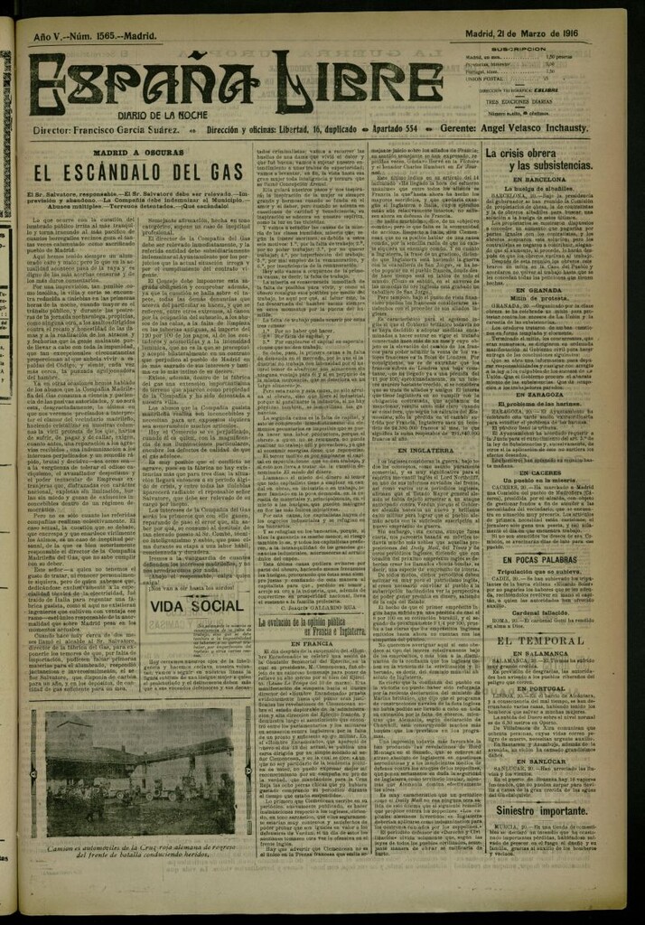 Miniatura de España Libre : Diario de la noche del 21 de marzo de 1916, nº 1565
