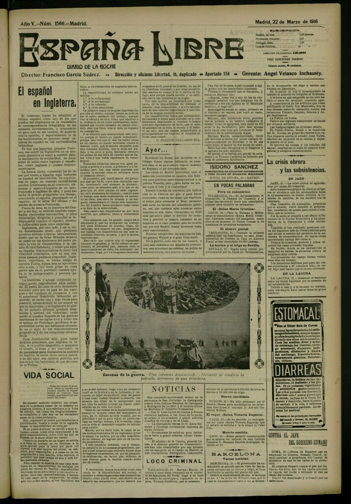 Miniatura de España Libre : Diario de la noche del 22 de marzo de 1916, nº 1566