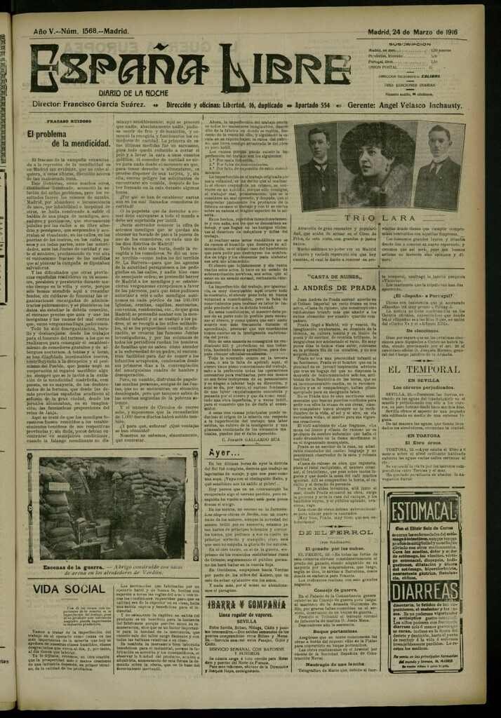 Miniatura de España Libre : Diario de la noche del 24 de marzo de 1916, nº 1568