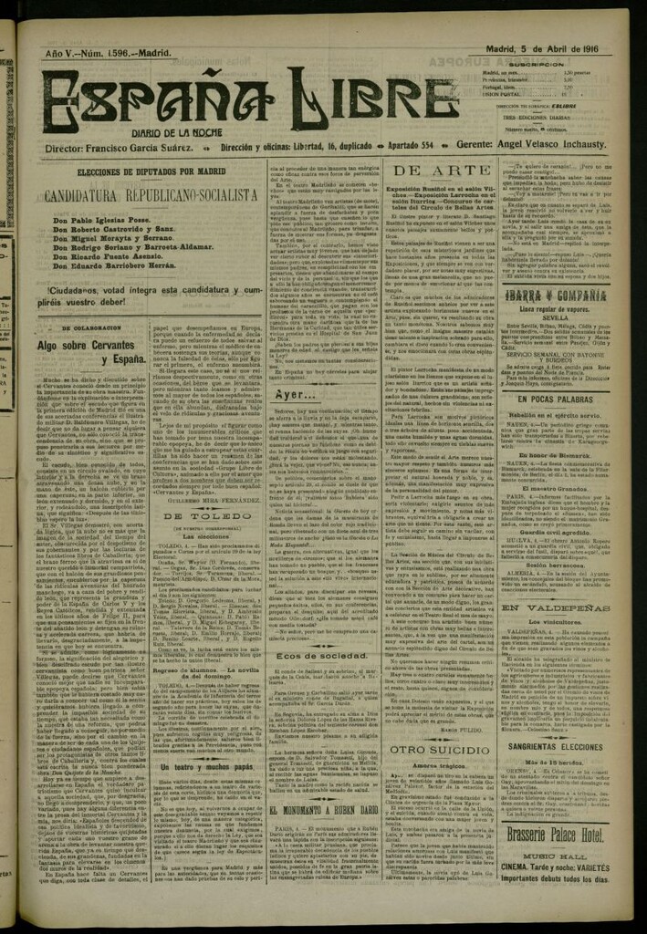 Miniatura de España Libre : Diario de la noche del 5 de abril de 1916, nº 1596