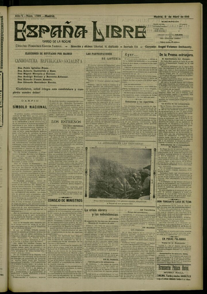 Miniatura de España Libre : Diario de la noche del 8 de abril de 1916, nº 1599
