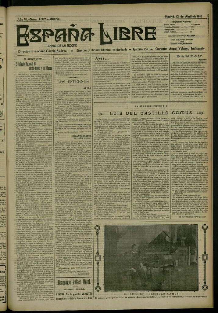 Miniatura de España Libre : Diario de la noche del 12 de abril de 1916, nº 1602
