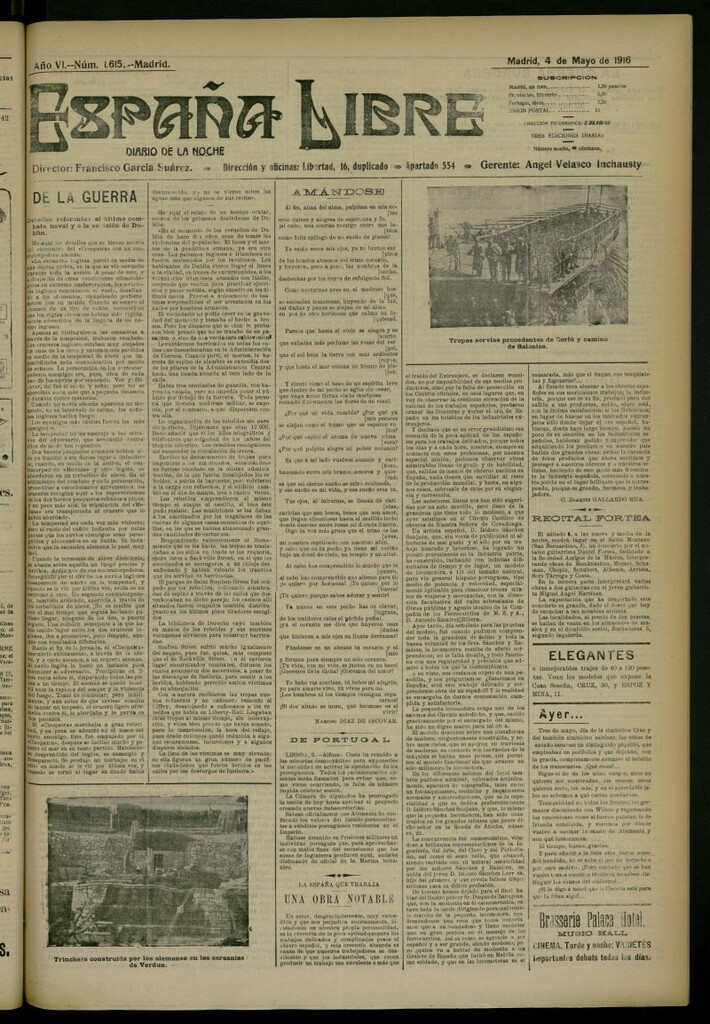 Miniatura de España Libre : Diario de la noche del 4 de mayo de 1916, nº 1615