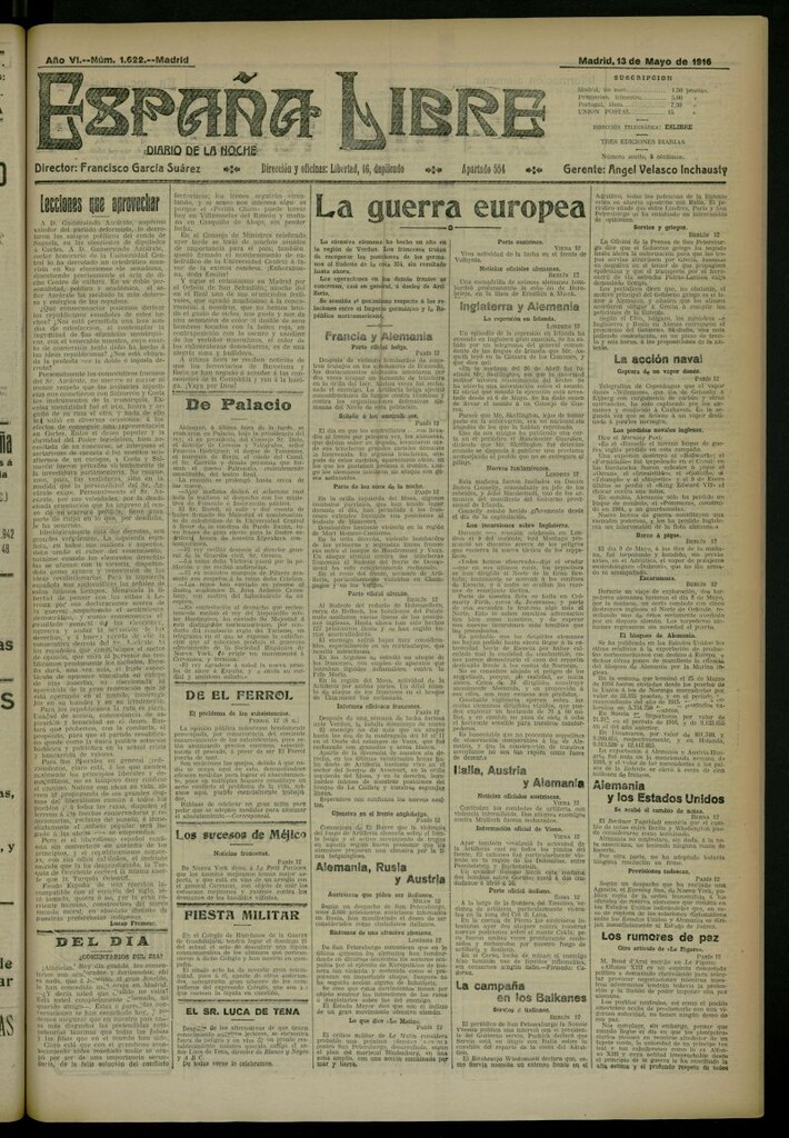 Miniatura de España Libre : Diario de la noche del 13 de mayo de 1916,nº 1622