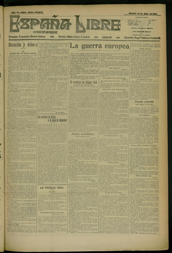 Miniatura de España Libre : Diario de la noche del 10 de julio de 1916, nº 1666