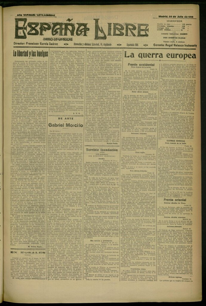 Miniatura de España Libre : Diario de la noche del 25 de julio de 1916, nº 1676