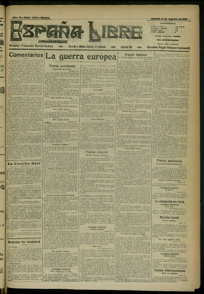 Miniatura de España Libre : Diario de la noche del 11 de agosto de 1916, nº 1691
