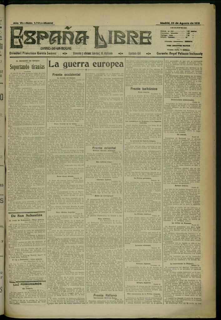 Miniatura de España Libre : Diario de la noche del 25 de agosto de 1916, nº 1701