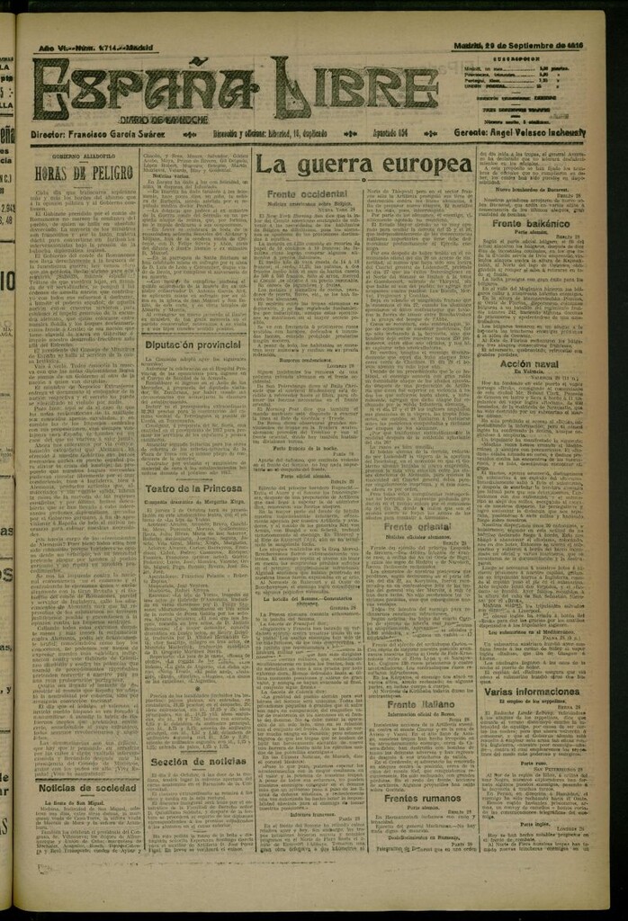 Miniatura de España Libre : Diario de la noche del 29 de septiembre de 1916, nº 1714