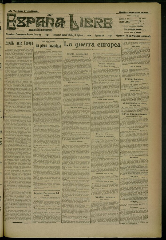Miniatura de España Libre : Diario de la noche del 3 de octubre de 1916, nº 1716