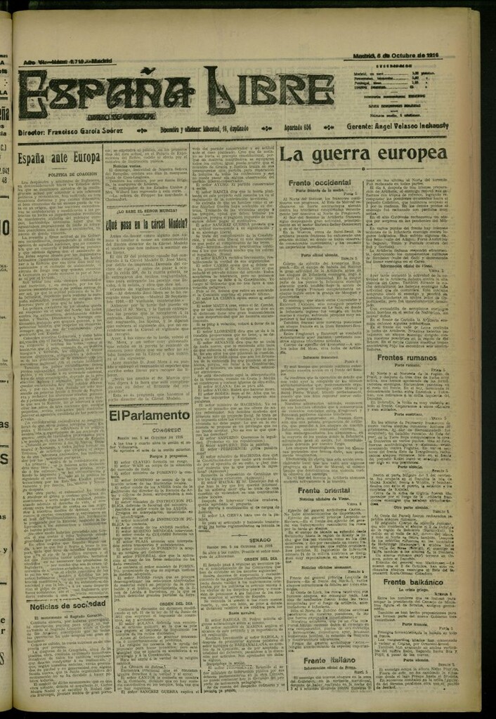 Miniatura de España Libre : Diario de la noche del 6 de octubre de 1916, nº 1719
