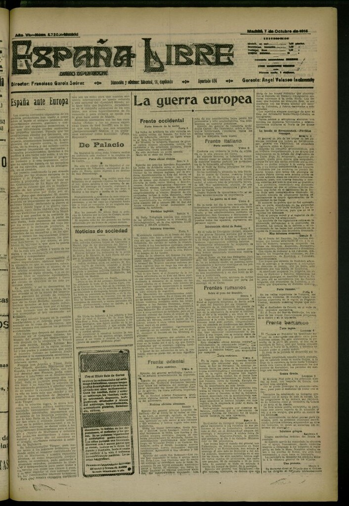 Miniatura de España Libre : Diario de la noche del 7 de octubre de 1916, nº 1720
