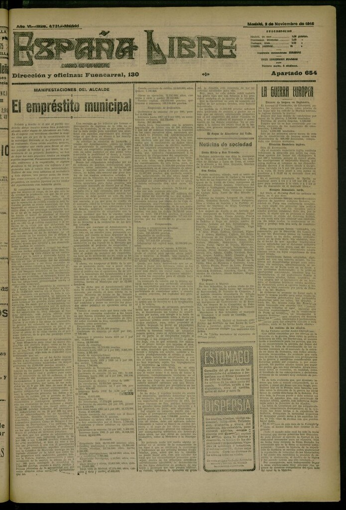 Miniatura de España Libre : Diario de la noche del 2 de noviembre de 1916, nº 1731