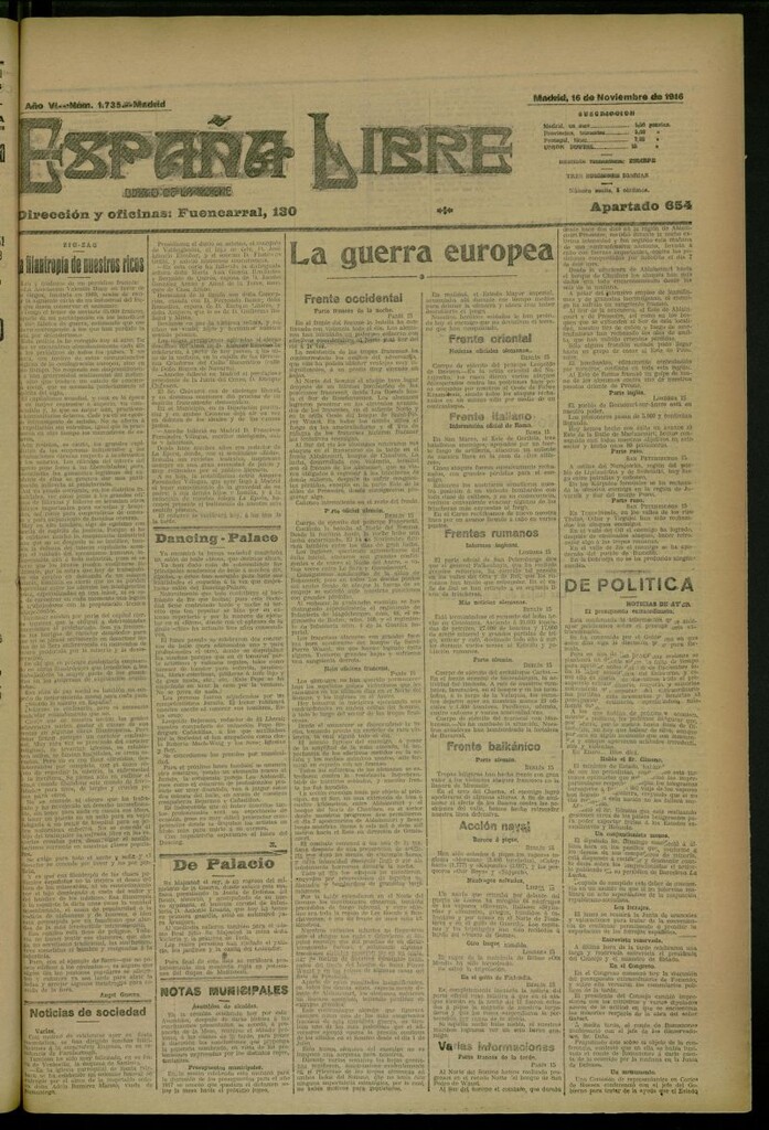 Miniatura de España Libre : Diario de la noche del 16 de noviembre de 1916, nº 1735