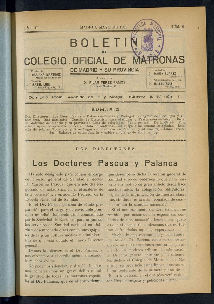 Miniatura de Boletín del Colegio Oficial de Matronas de Madrid y su Provincia de mayo de 1931