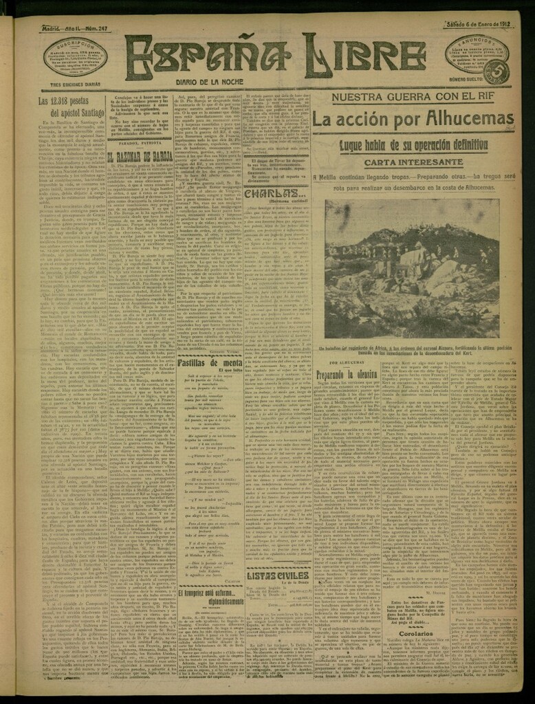 Miniatura de España Libre : Diario de la noche del 6 de enero de 1912, nº 247