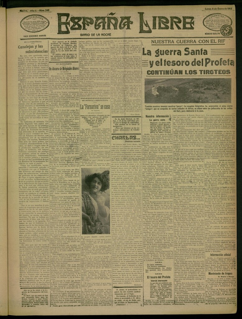 Miniatura de España Libre : Diario de la noche del 8 de enero de 1912, nº 249