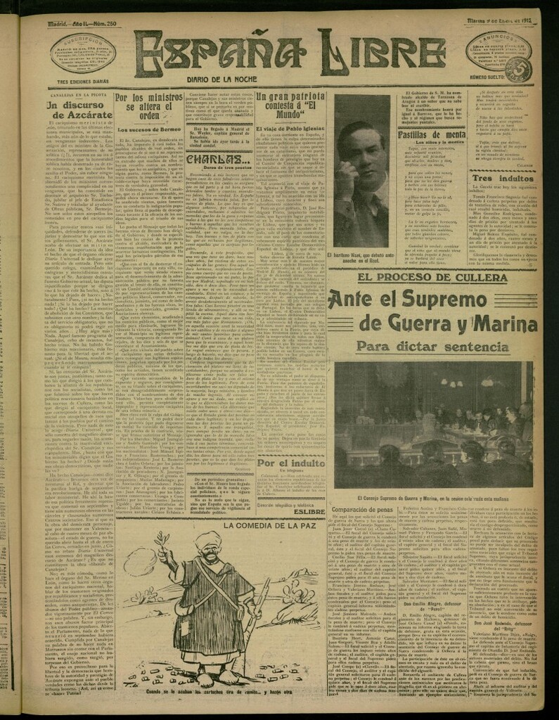 Miniatura de España Libre : Diario de la noche del 9 de enero de 1912, n º 250