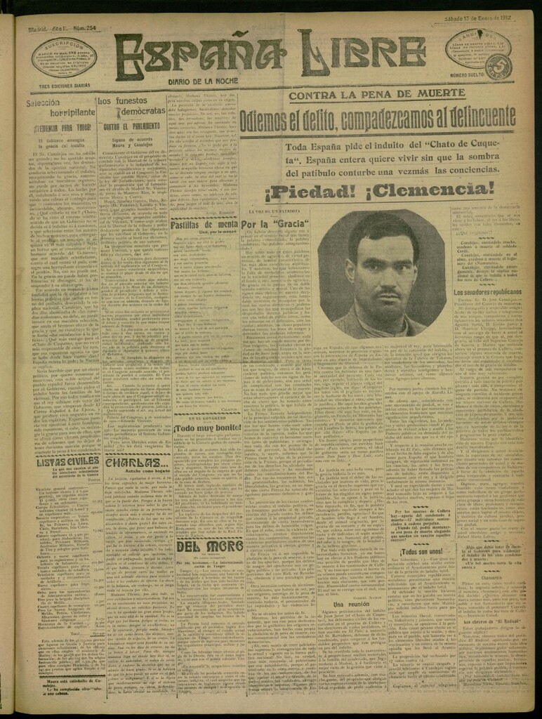 Miniatura de España Libre : Diario de la noche del 13 de enero de 1912, nº 254