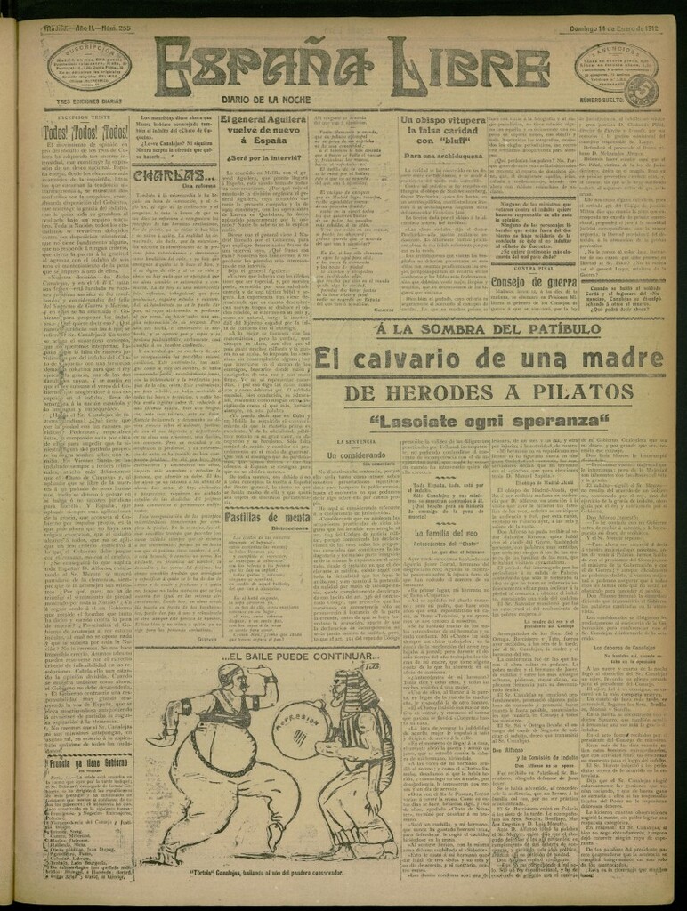 Miniatura de España Libre : Diario de la noche del 14 de enero de 1912, nº 255