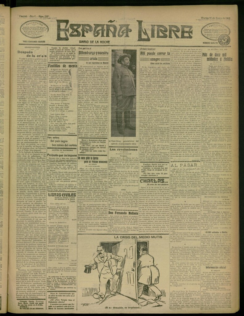 Miniatura de España Libre : Diario de la noche del 16 de enero de 1912, nº 257