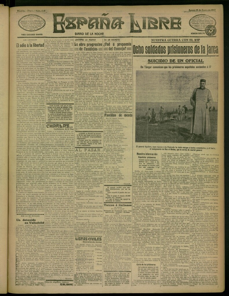 Miniatura de España Libre : Diario de la noche del 18 de enero de 1912, nº 259