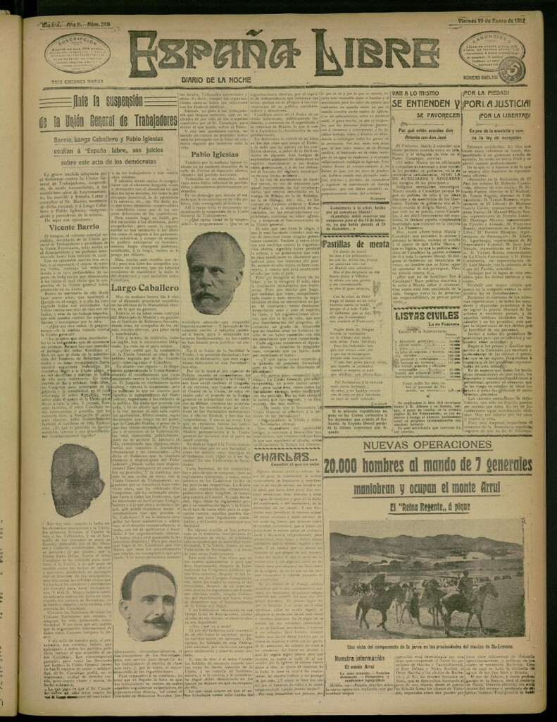 Miniatura de España Libre : Diario de la noche del 19 de enero de 1912, nº 260