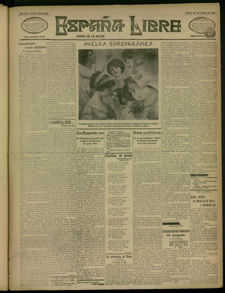 Miniatura de España Libre : Diario de la noche del 22 de enero de 1912, nº 263