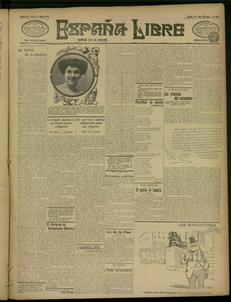 Miniatura de España Libre : Diario de la noche del 1 de febrero de 1912, nº 273