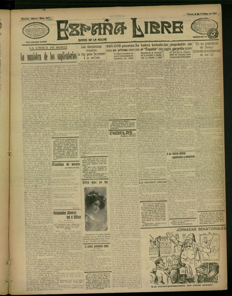 Miniatura de España Libre : Diario de la noche del 5 de febrero de 1912, nº 277