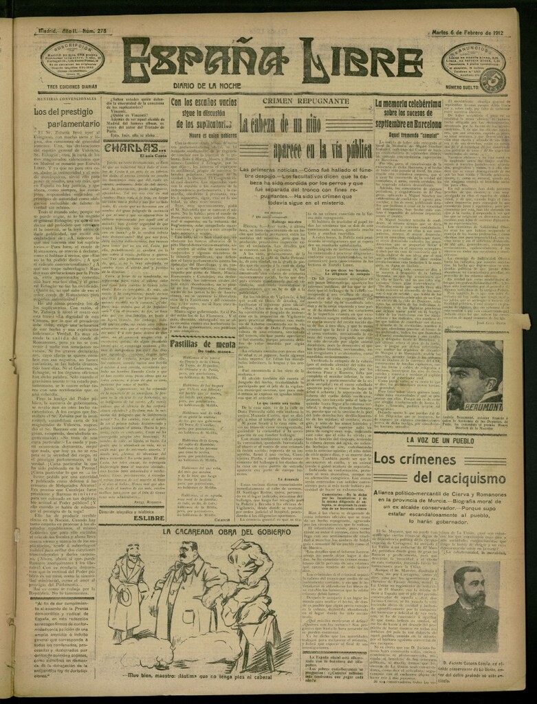 Miniatura de España Libre : Diario de la noche del 6 de febrero de 1912, nº 278