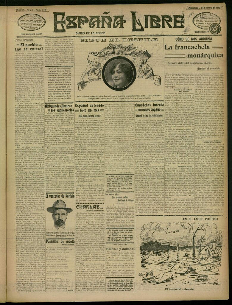 Miniatura de España Libre : Diario de la noche del 7 de ferbero de 1912, nº 279