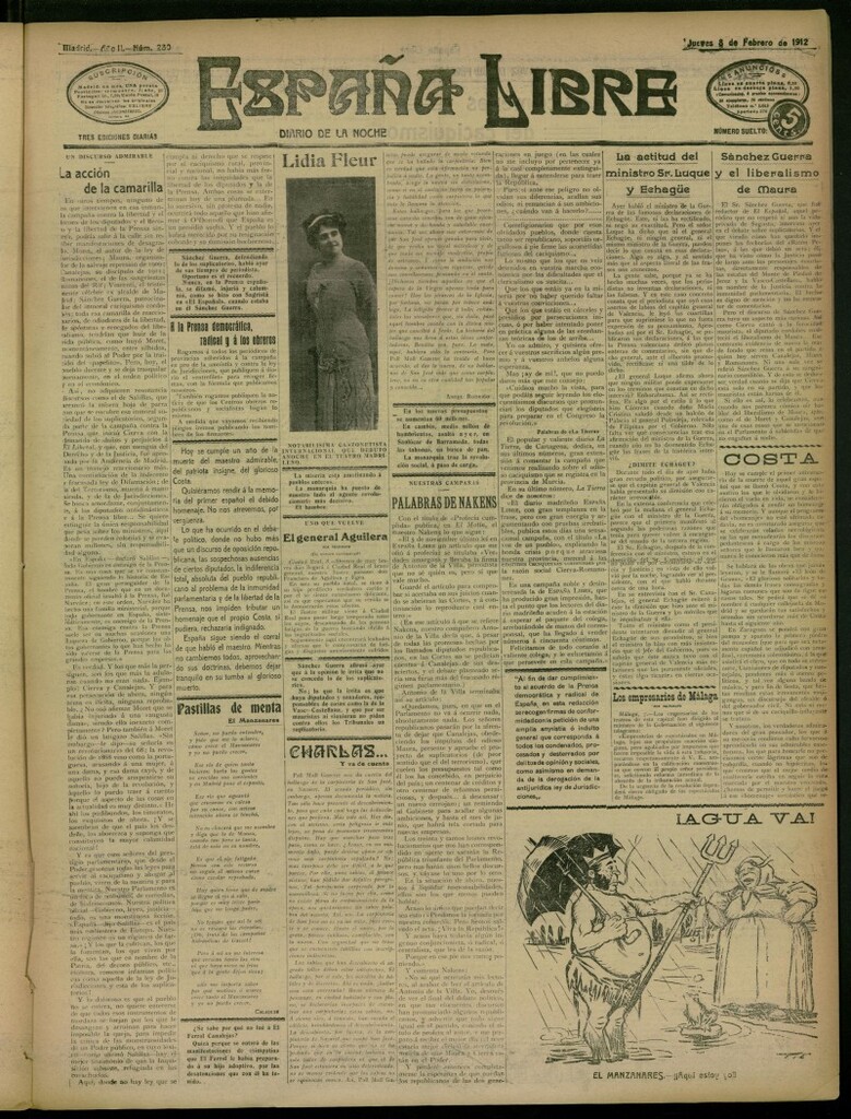 Miniatura de España Libre : Diario de la noche del 8 de febrero de 1912, nº 280