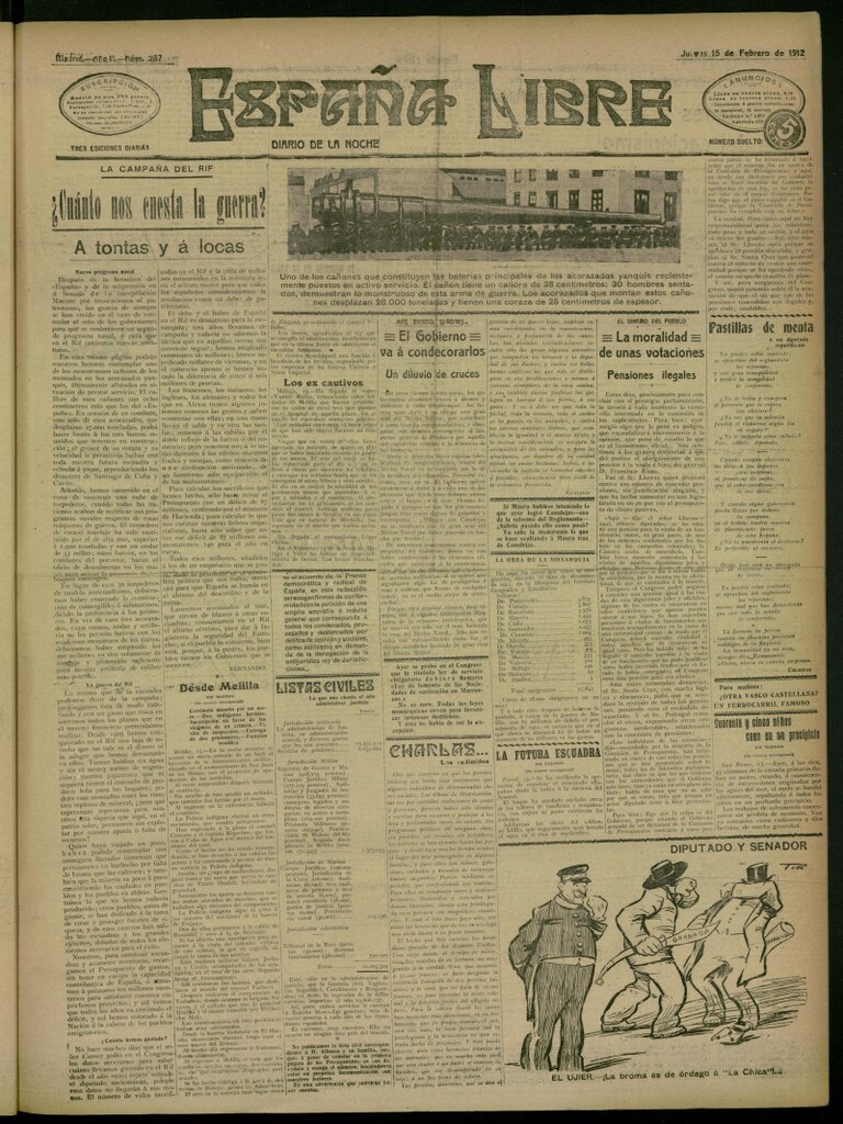Miniatura de España Libre : Diario de la noche del 15 de febrero de 1912, nº 287